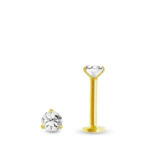 Piercing labret en or jaune avec oxyde de zirconium, bijou vissable