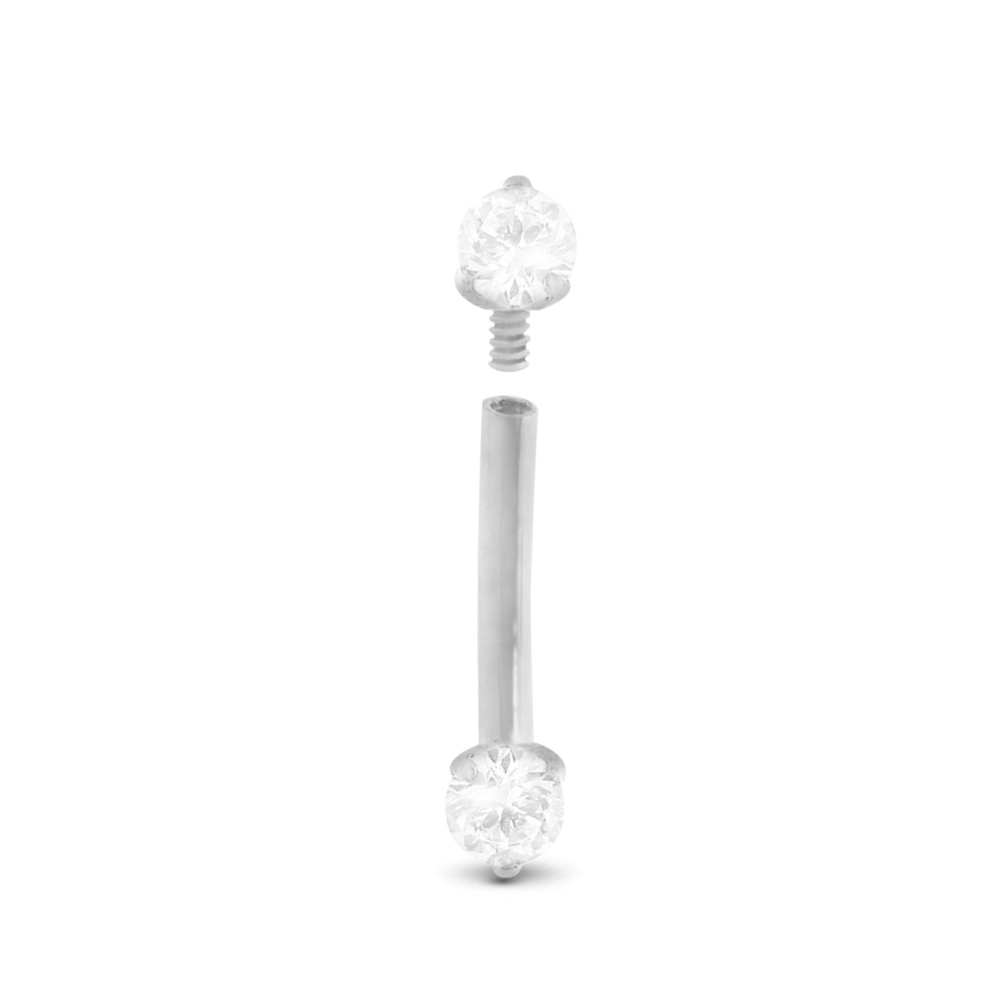 Piercing en or blanc pour le rook et le daith avec deux brillants plats de 3mm