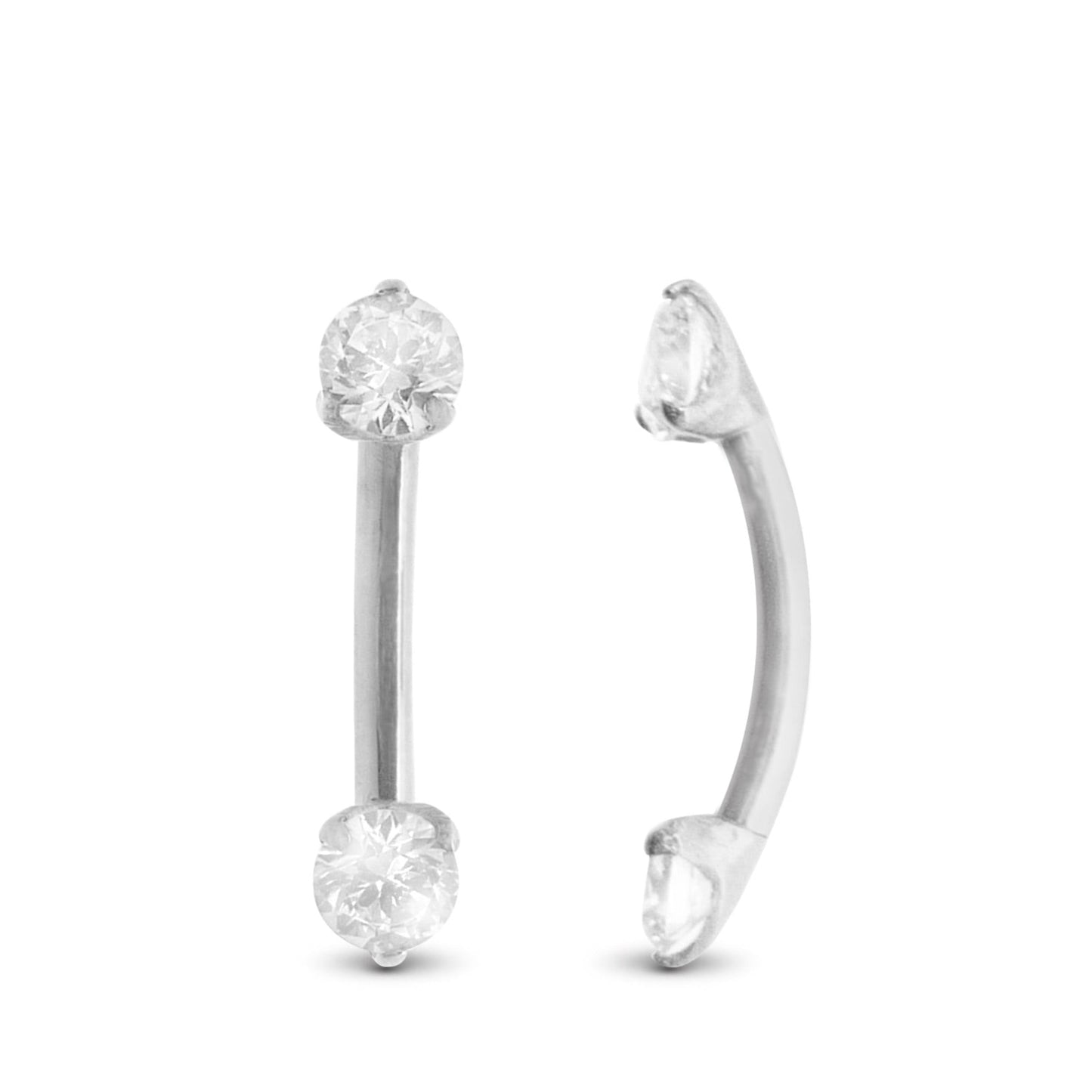Piercing en or blanc pour le rook et le daith avec deux brillants plats de 3mm