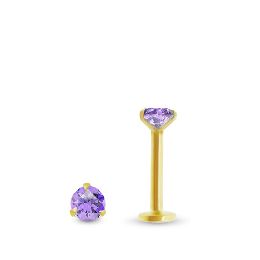 Piercing hélix en or jaune vissable avec améthyste véritable, bijou d’oreille élégant et précieux