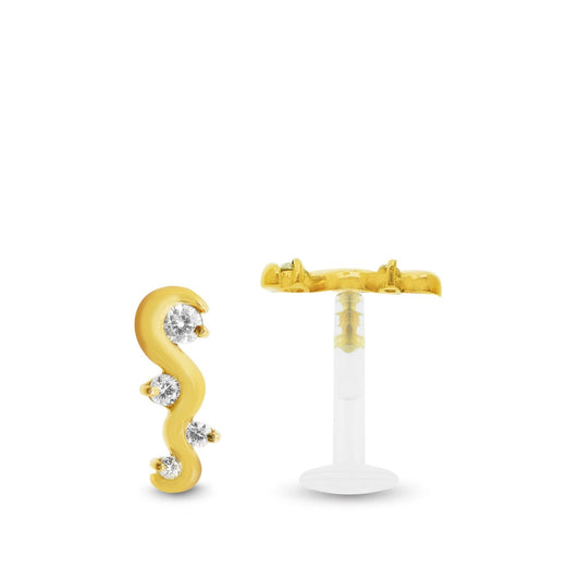 Piercing d'hélix avec arabesque en or jaune massif et zircons blancs