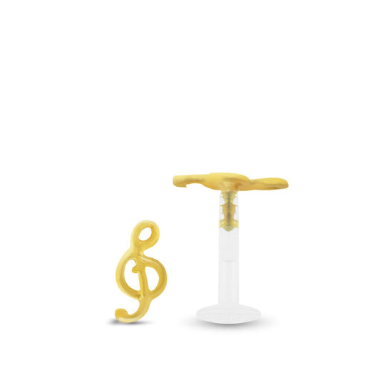 Piercing hélix en or jaune motif clef de sol