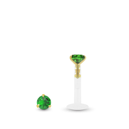 Piercing or jaune pour l'hélix avec émeraude véritable à clipser 