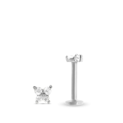 Piercing hélix en or blanc 18 carats avec motif papillon serti d’oxydes de zirconium blancs