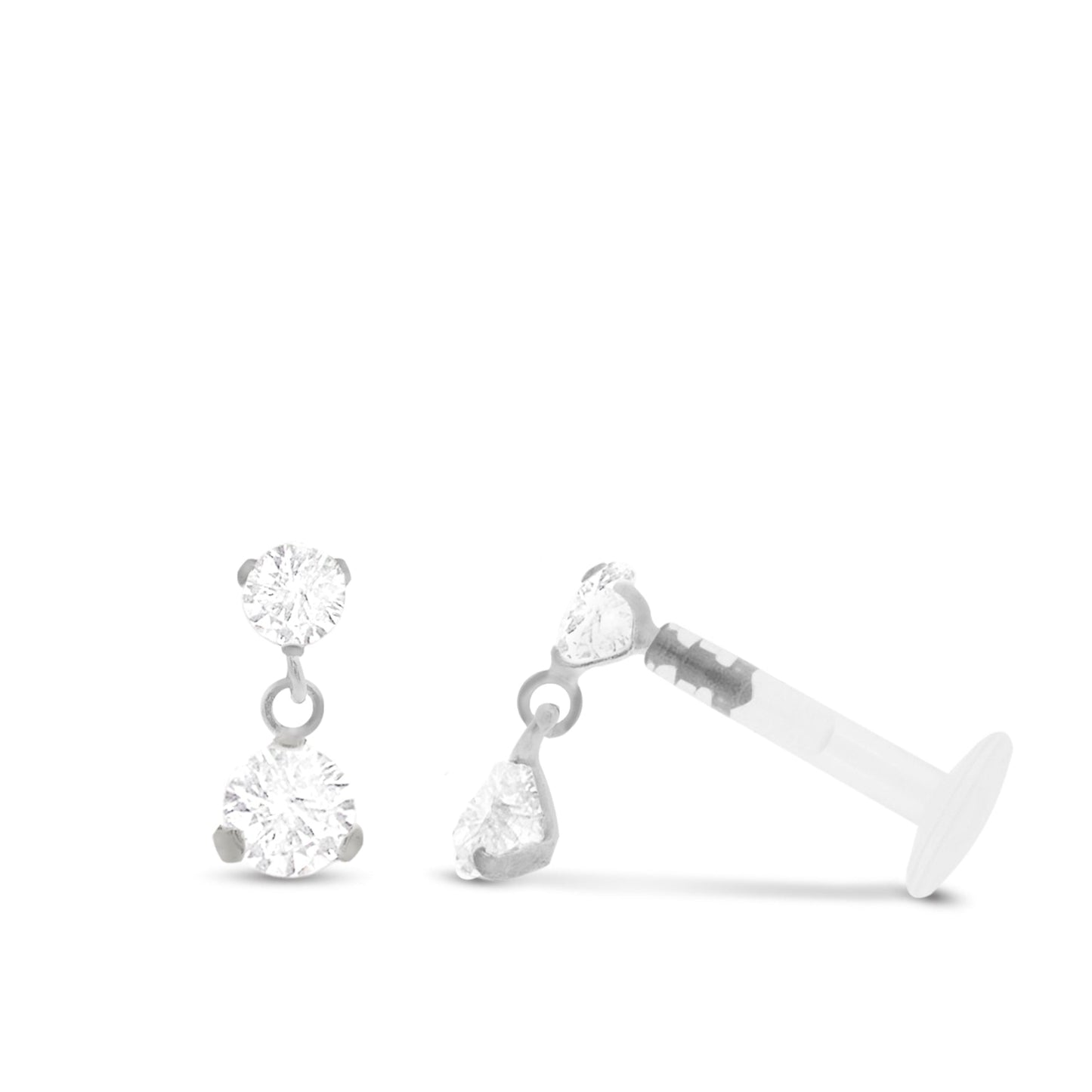 Piercing hélix en or blanc avec pendentif et oxyde de zirconium