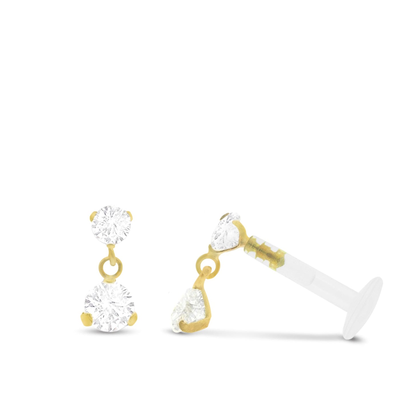 Piercing hélix en or jaune 18 carats avec pendentif et pierre en oxyde de zirconium