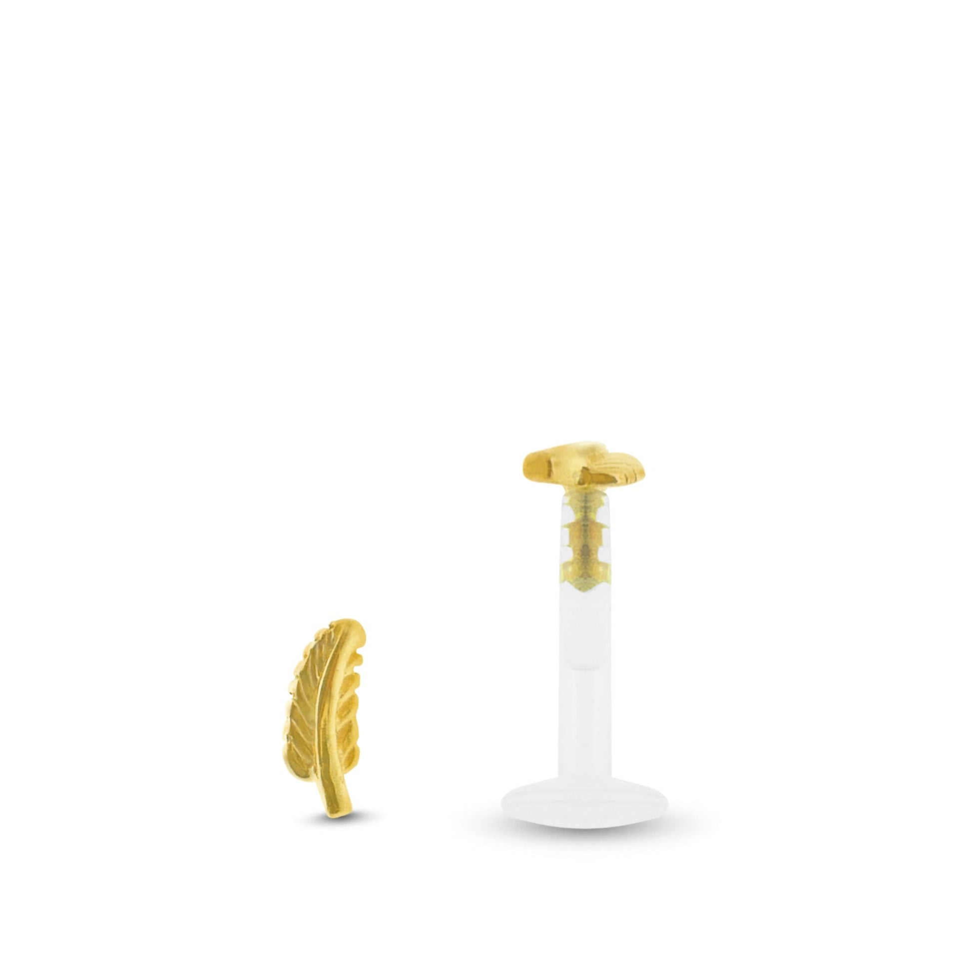 Piercing hélix en or jaune 18 carats avec design plume