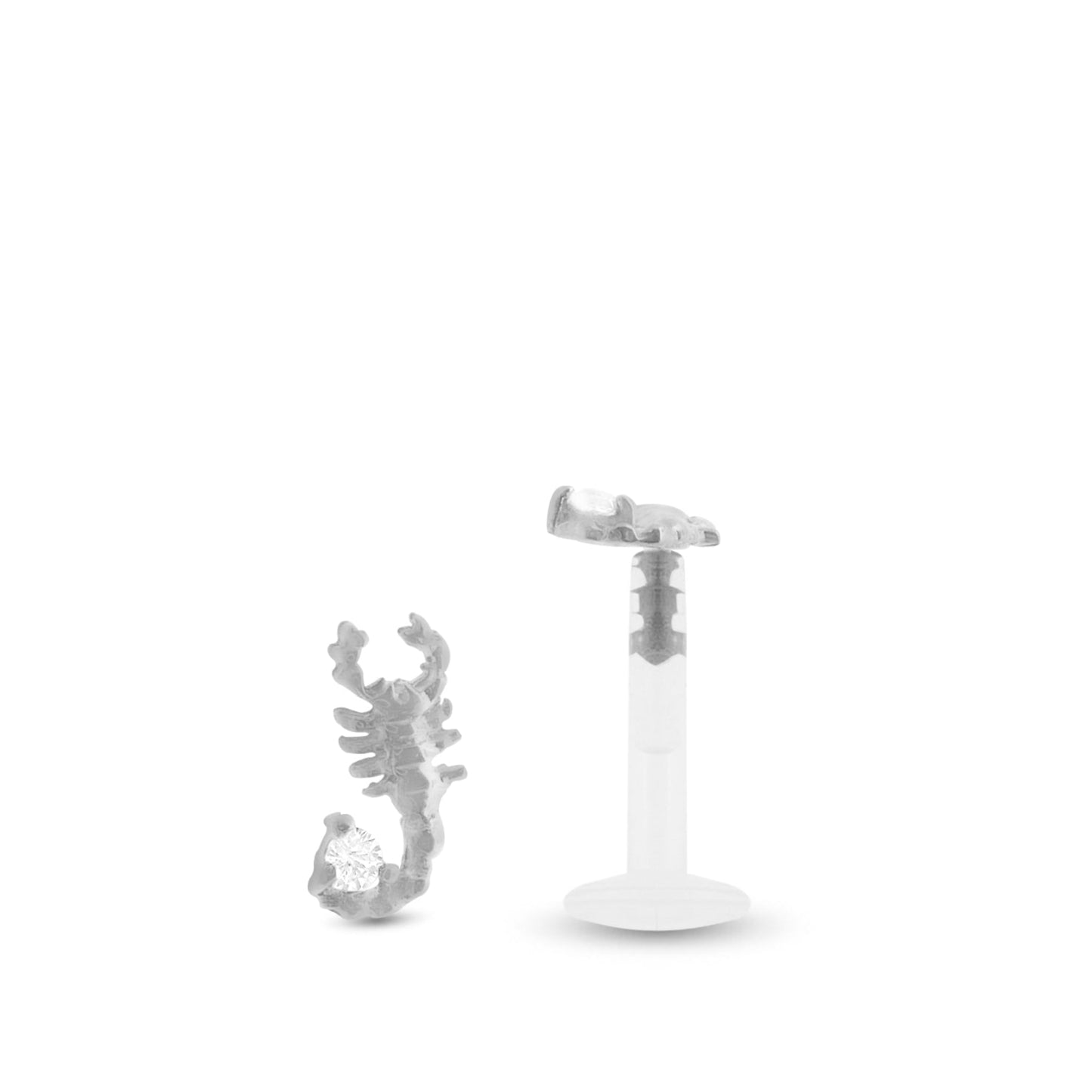 Piercing hélix motif scorpion en or blanc 18 carats avec fermoir clippable