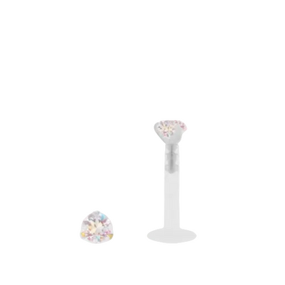 Piercing en or blanc 18 carats avec oxyde de zirconium aux reflets irisés