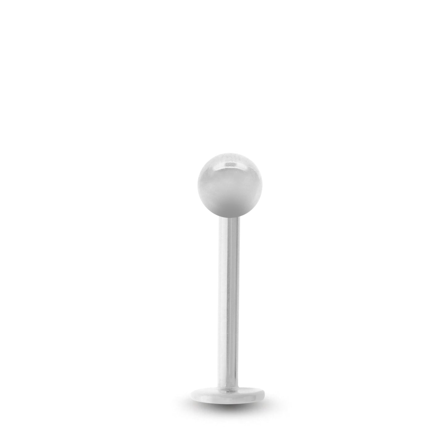 Piercing en or blanc avec barre labret et boule vissable pour le labret