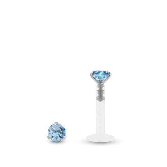 Piercing labret en or blanc avec oxyde de zirconium bleu clair