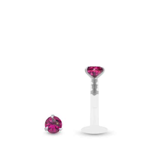 Piercing labret en or blanc avec oxyde de zirconium fuchsia