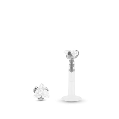Piercing labret en or blanc 18 carats serti d’un oxyde de zirconium en forme de triangle
