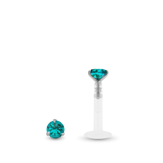 Piercing labret en or blanc 18 carats serti d’un oxyde de zirconium turquoise