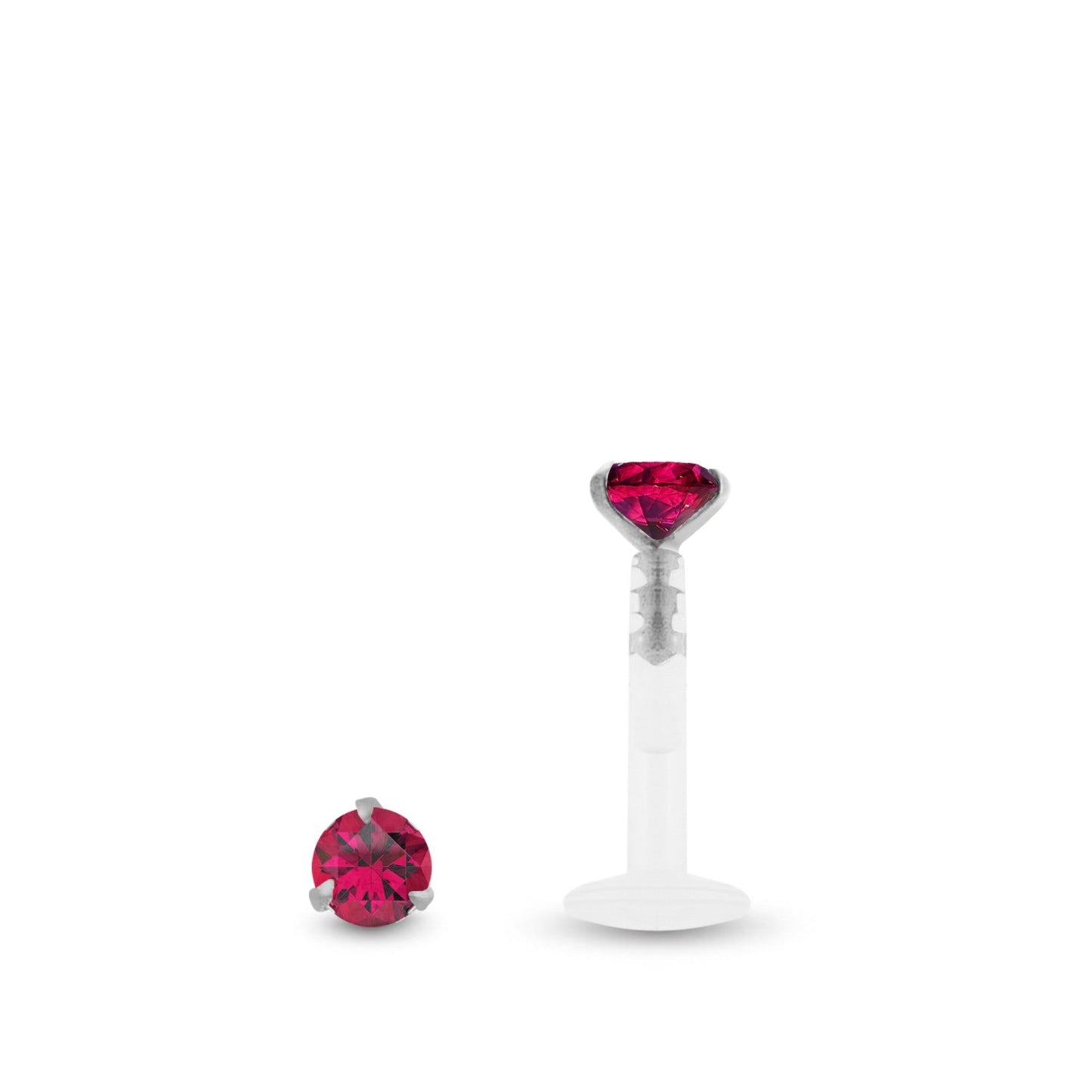 Piercing de bouche rubis précieux et or blanc 18 carats avec barre Bioplast clipable