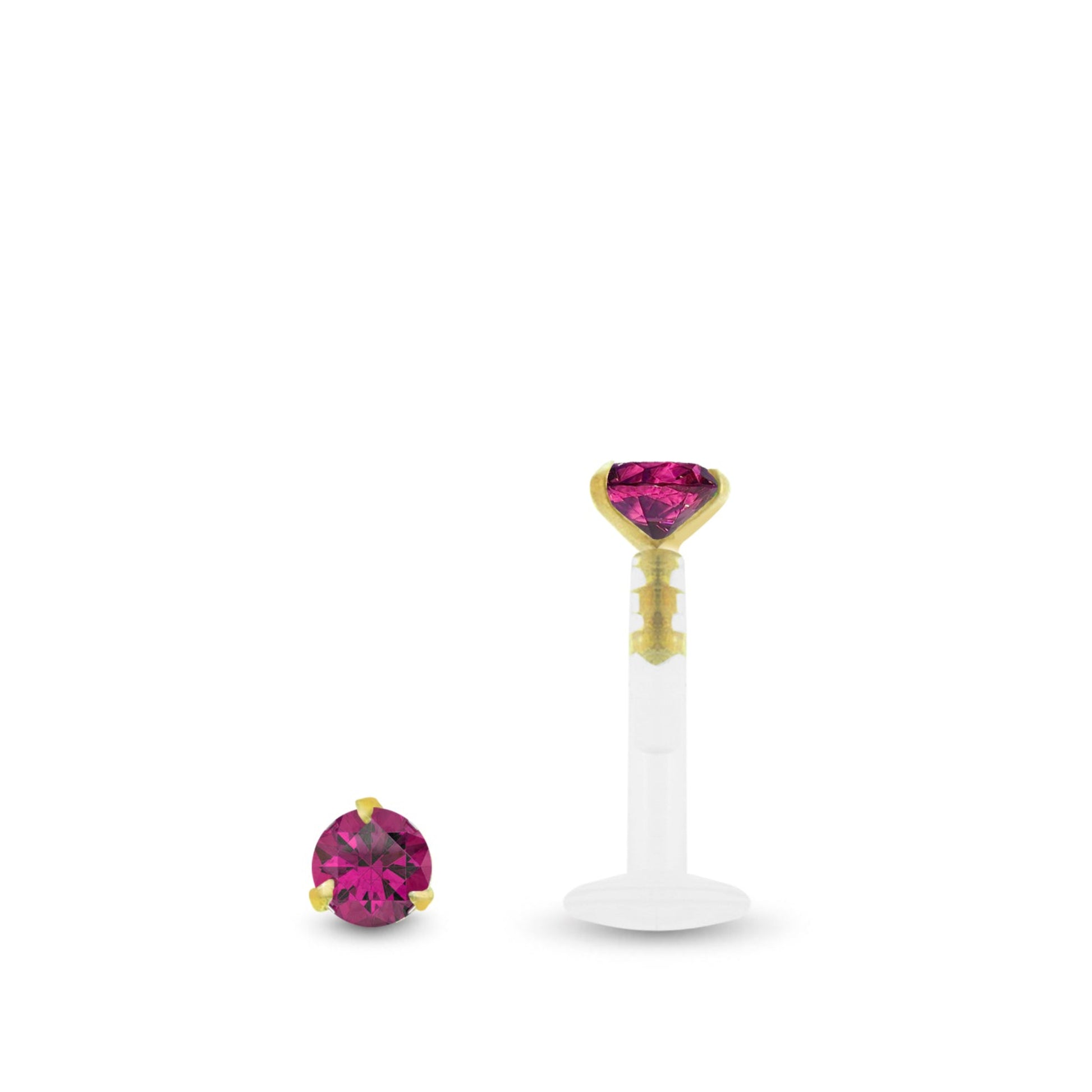 Piercing pour la lèvre en or jaune, orné d’un oxyde de zirconium de couleur rose fuschia