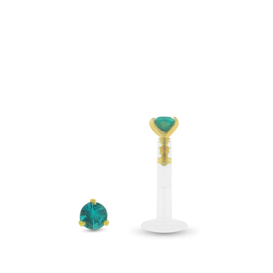 Piercing lèvre en or jaune avec oxyde de zirconium turquoise