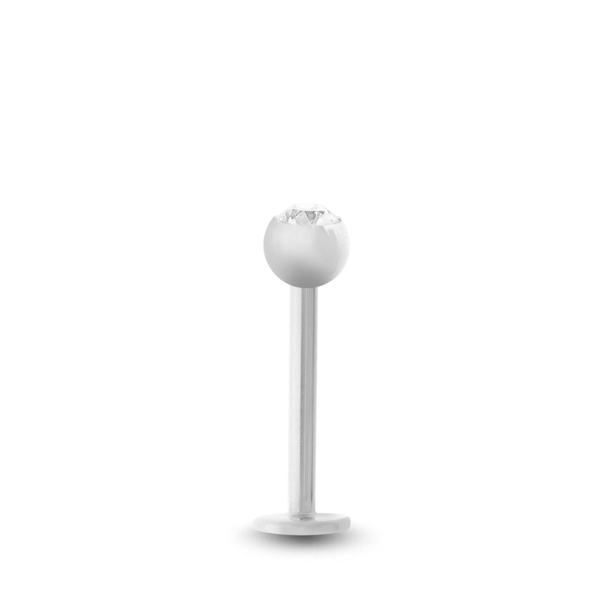 Bijou d'oreille en or blanc, orné d’une boule vissable élégante sertie d’un zircon blanc scintillant