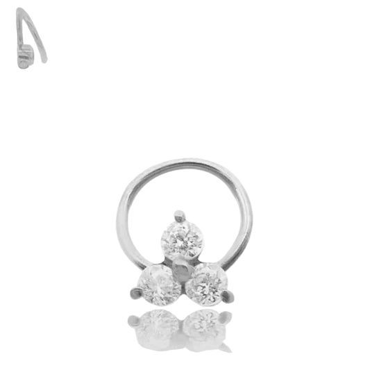Piercing micro anneau en or blanc 18 carats avec trèfle et brillant