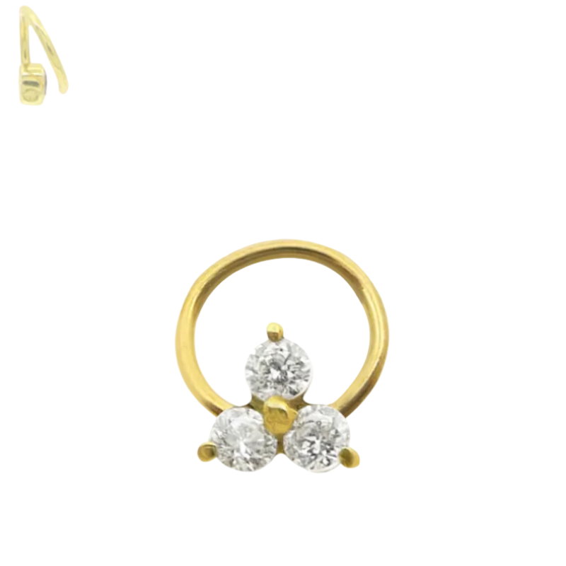 Piercing micro anneau en or jaune 18 carats avec trèfle et brillant