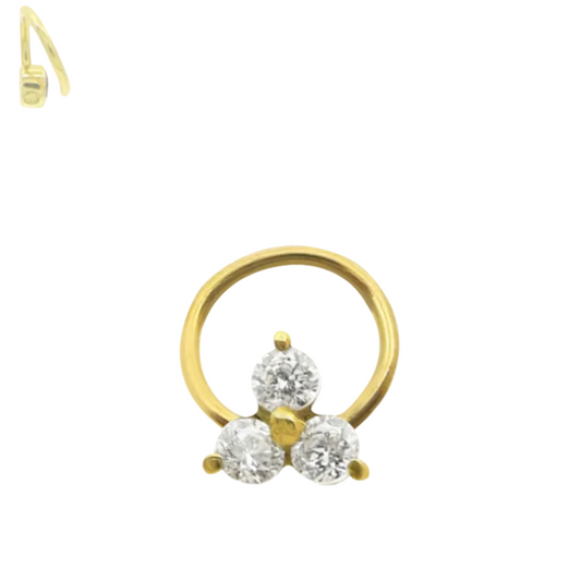 Piercing micro anneau en or jaune 18 carats avec trèfle et brillant