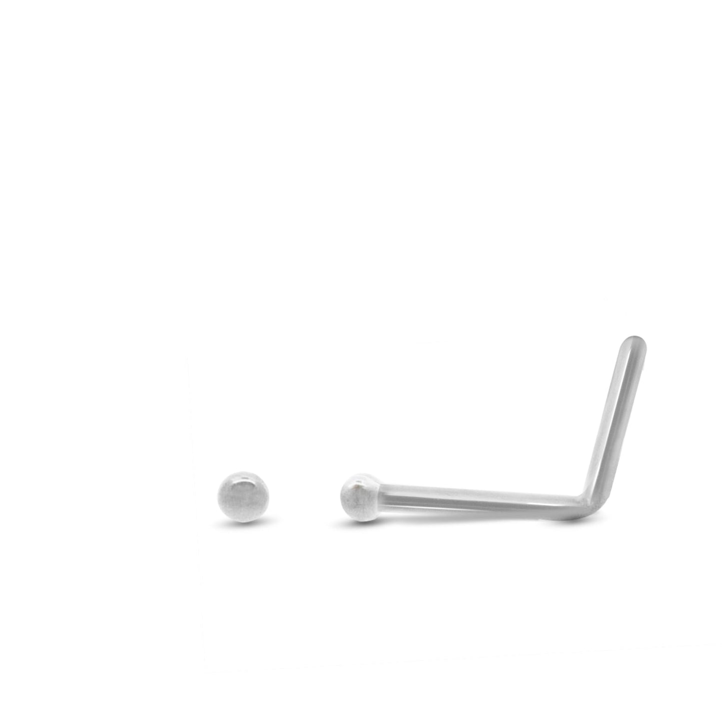 Piercing de nez boule en or blanc 18 carats finition lisse barre pliée