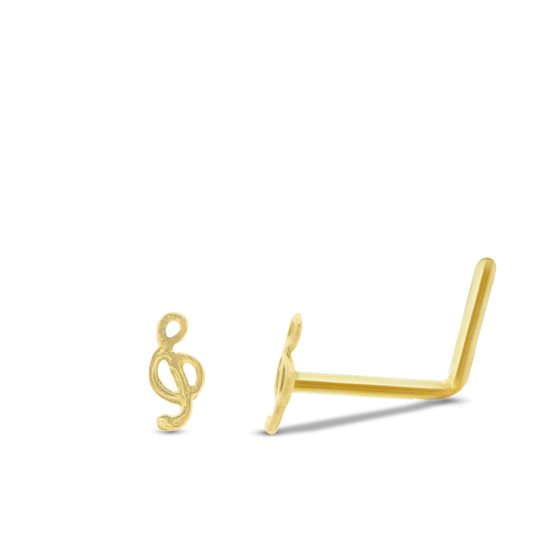 Piercing de nez clef de sol en or jaune 18 carats finition polie barre pliée