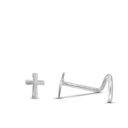Piercing de nez croix en or blanc 18 carats finition polie