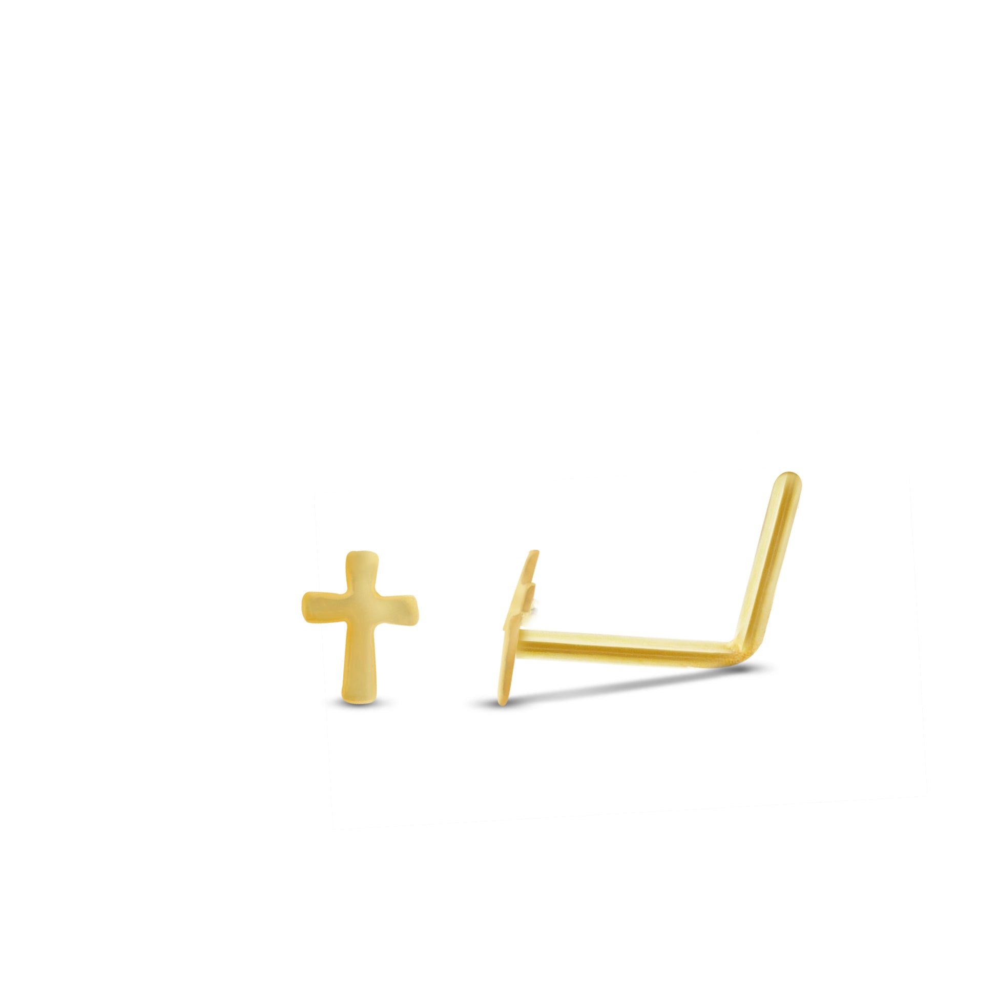 Piercing de nez croix en or jaune 18 carats poli barre pliée