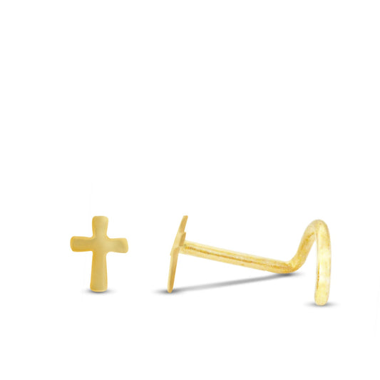 Piercing de nez croix en or jaune 18 carats poli