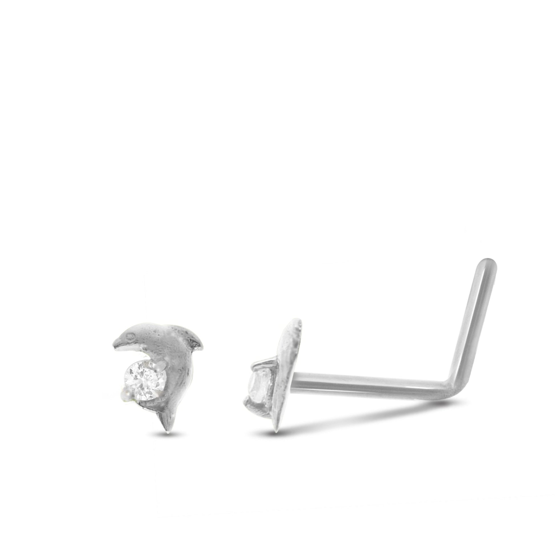 Piercing de nez dauphin en or blanc 18 carats finition polie barre pliée