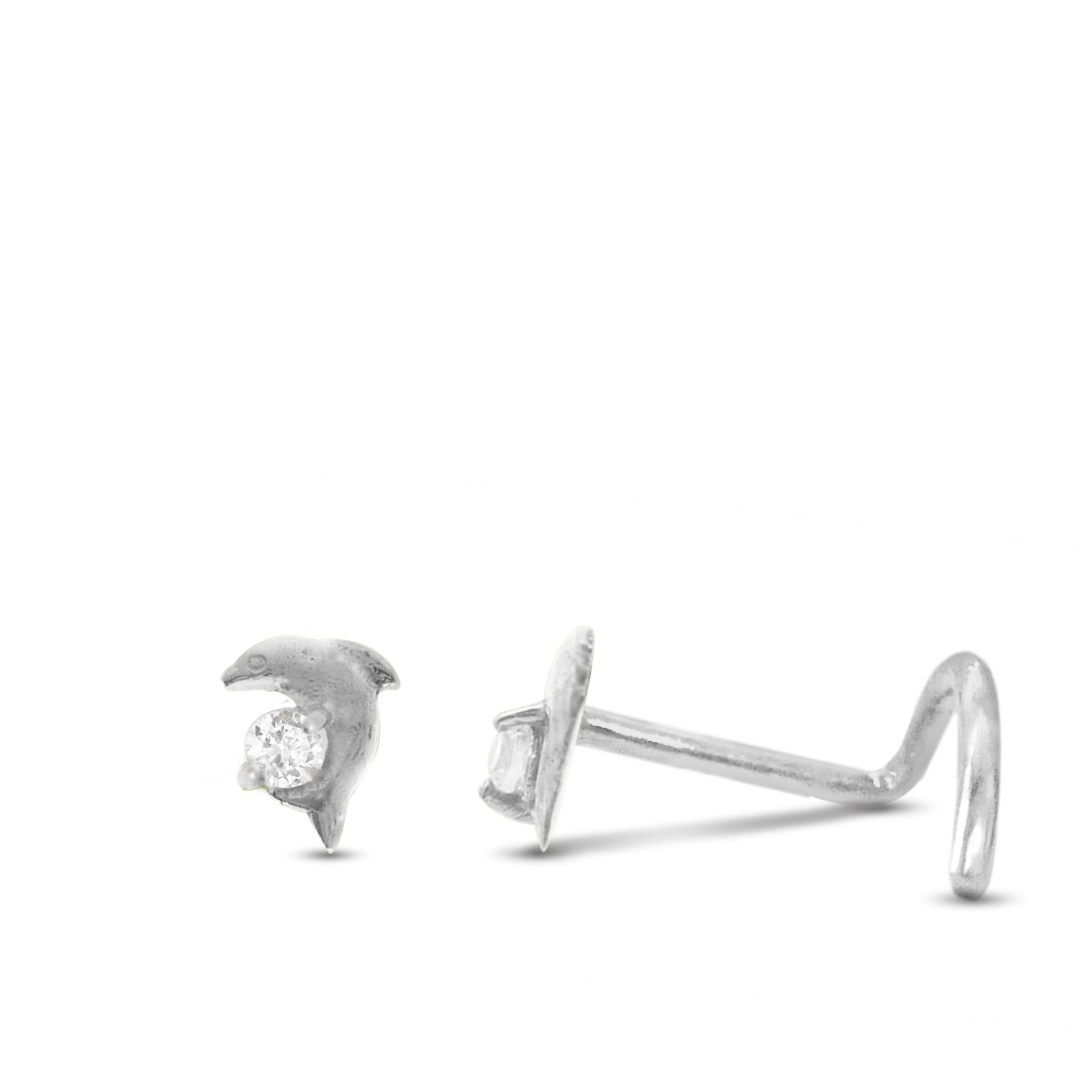 Piercing de nez dauphin en or blanc 18 carats finition polie