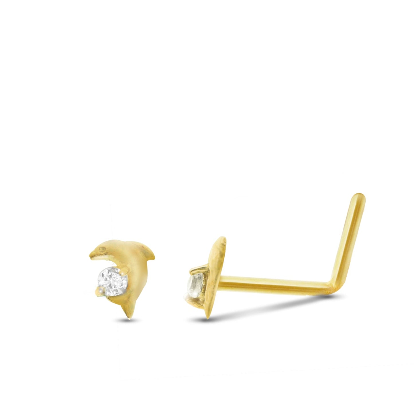 Piercing de nez dauphin en or jaune 18 carats finition polie barre pliée