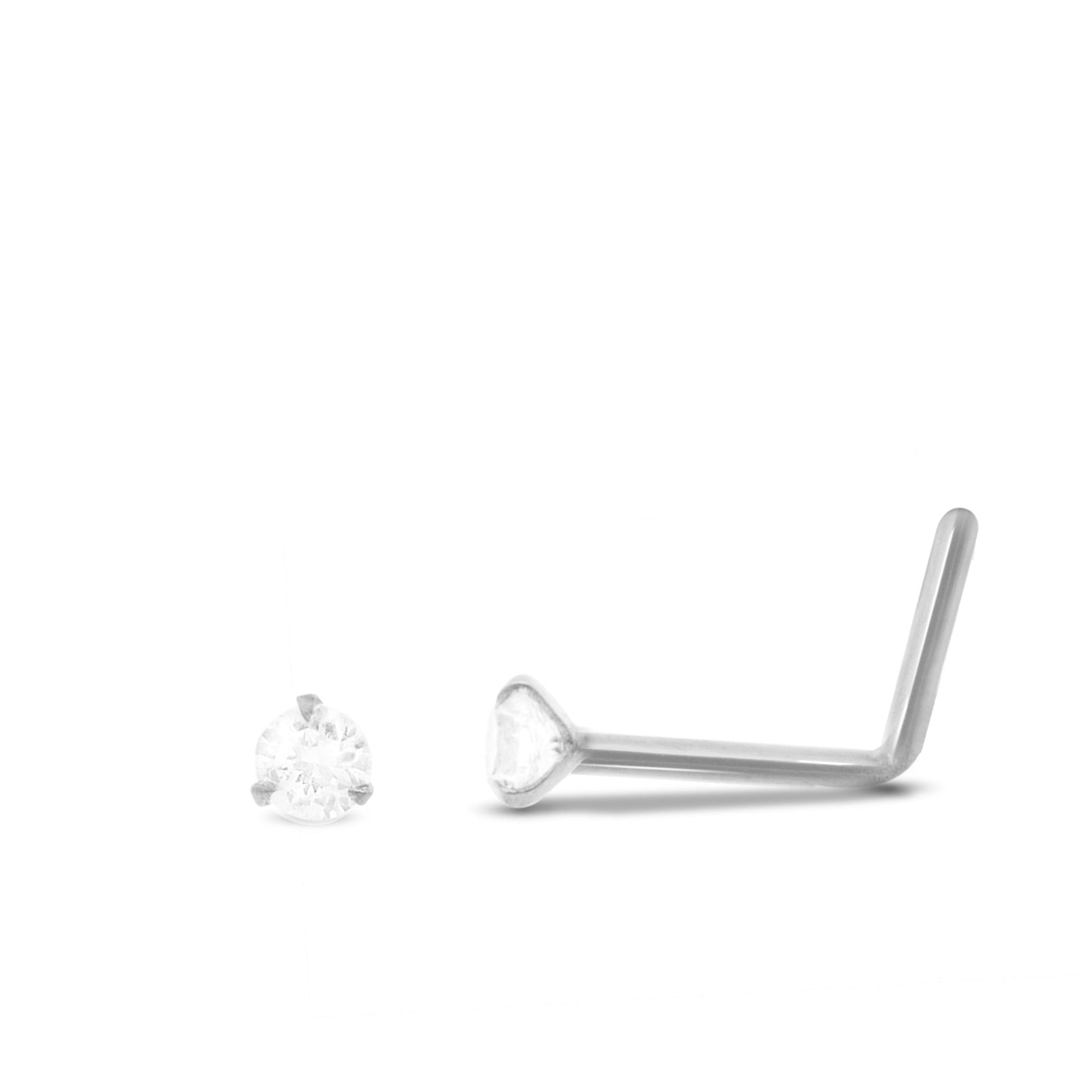 Piercing de nez diamant 0,05 carat en or blanc 18 carats barre pliée