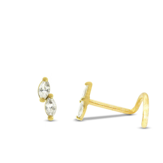 Piercing nez double zircon griffé or jaune 18 carats