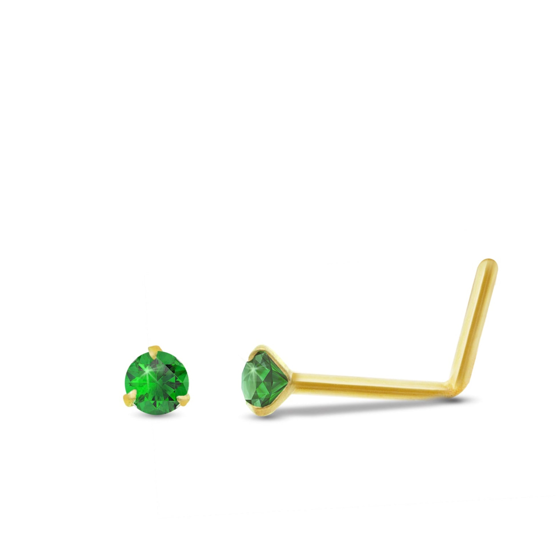 Piercing de nez émeraude en or jaune 18 carats barre pliée