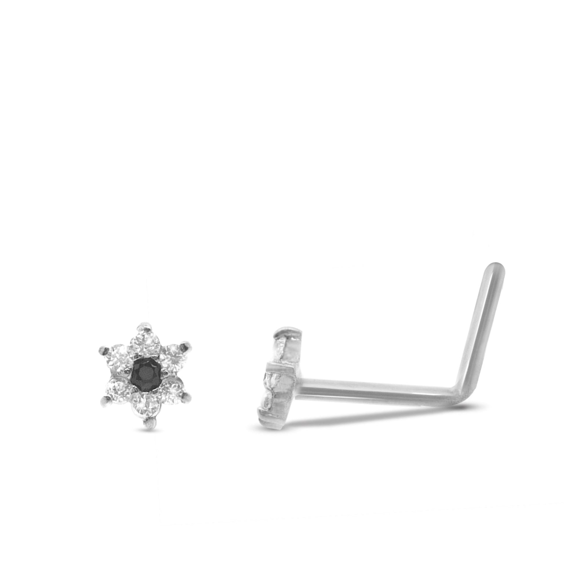 Piercing de nez fleur en or blanc 18 carats bijou en or massif barre pliée