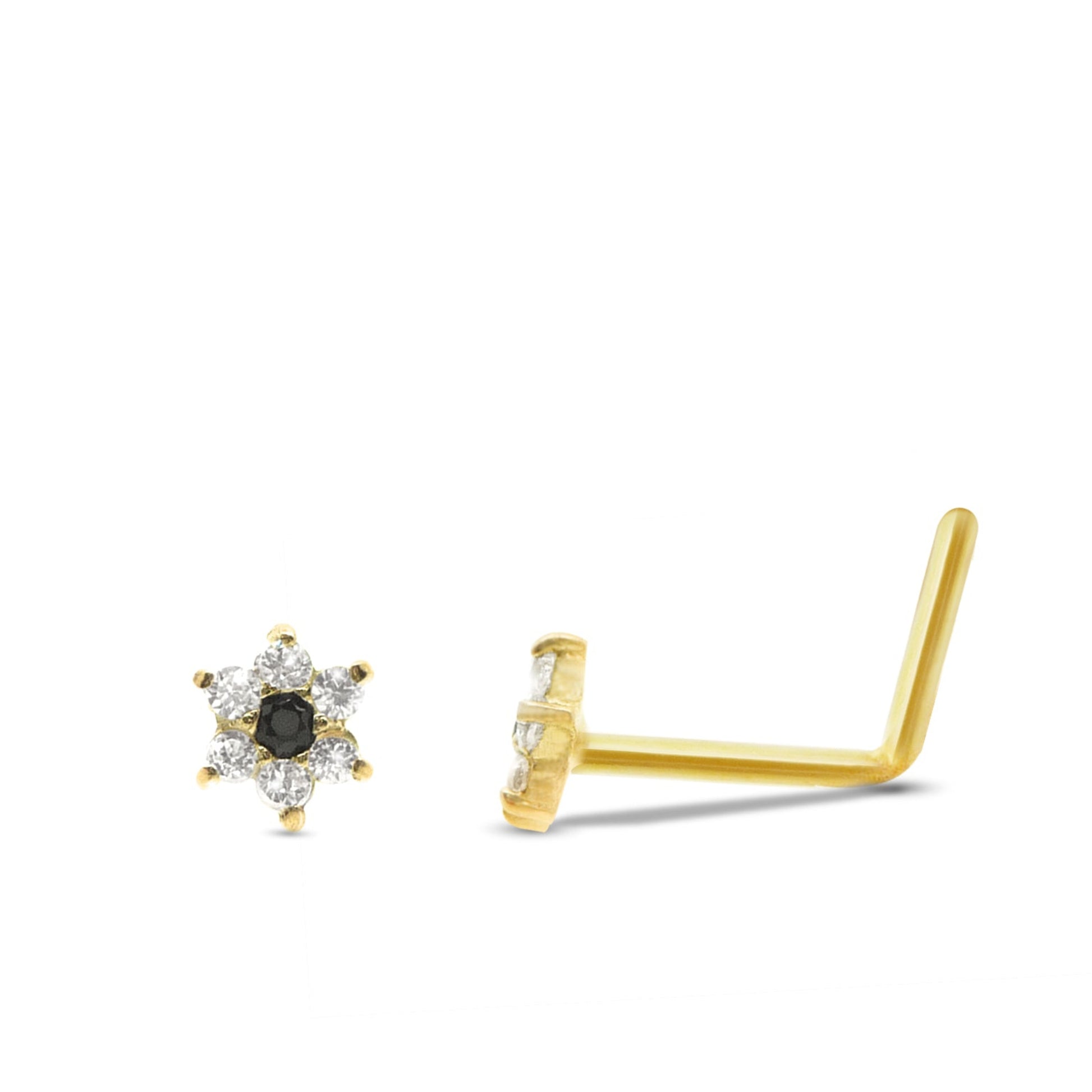 Piercing de nez fleur en or jaune 18 carats bijou en or massif barre pliée