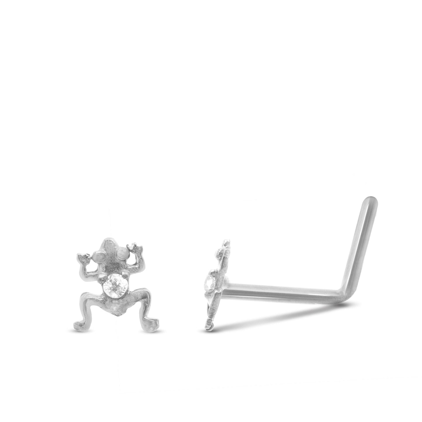 Piercing nez grenouille or blanc 18 carats barre pliée