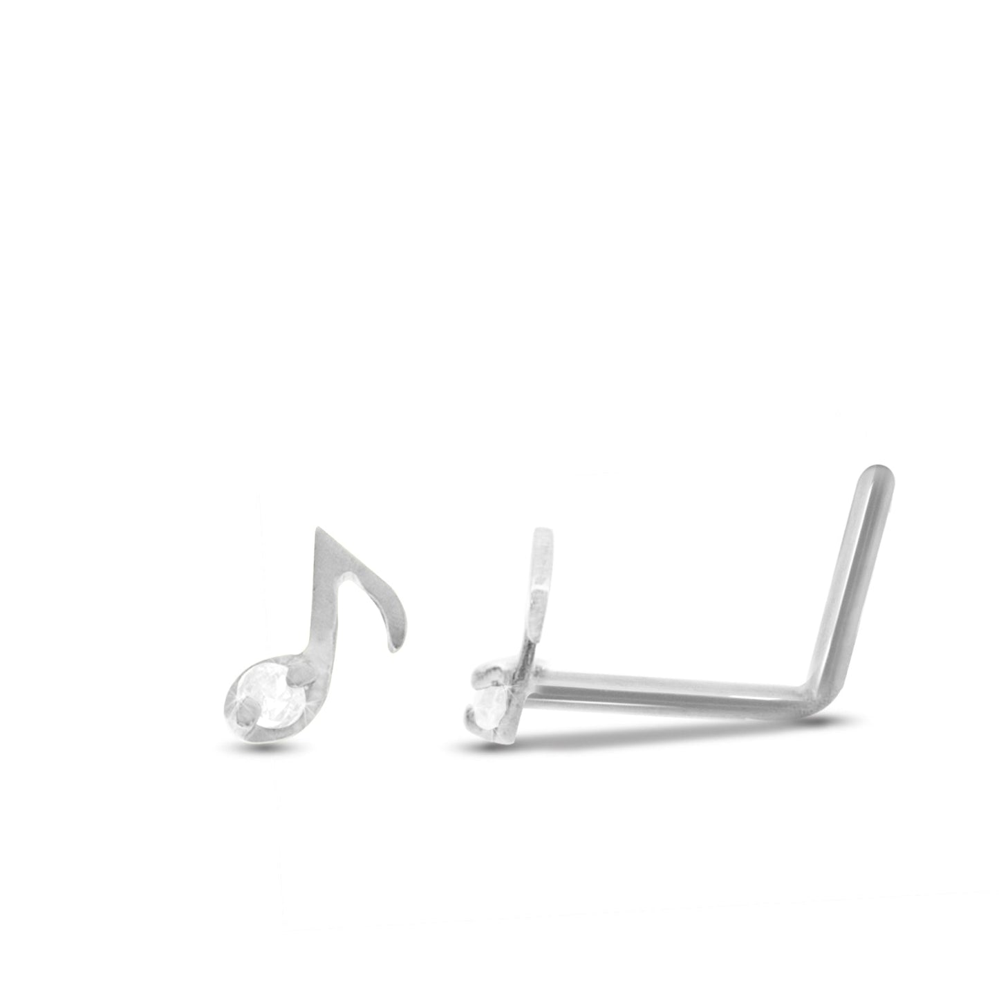 Piercing de nez note de musique en or blanc 18 carats bijou en or massif barre pliée