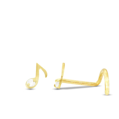 Piercing de nez note de musique en or jaune 18 carats bijou en or massif