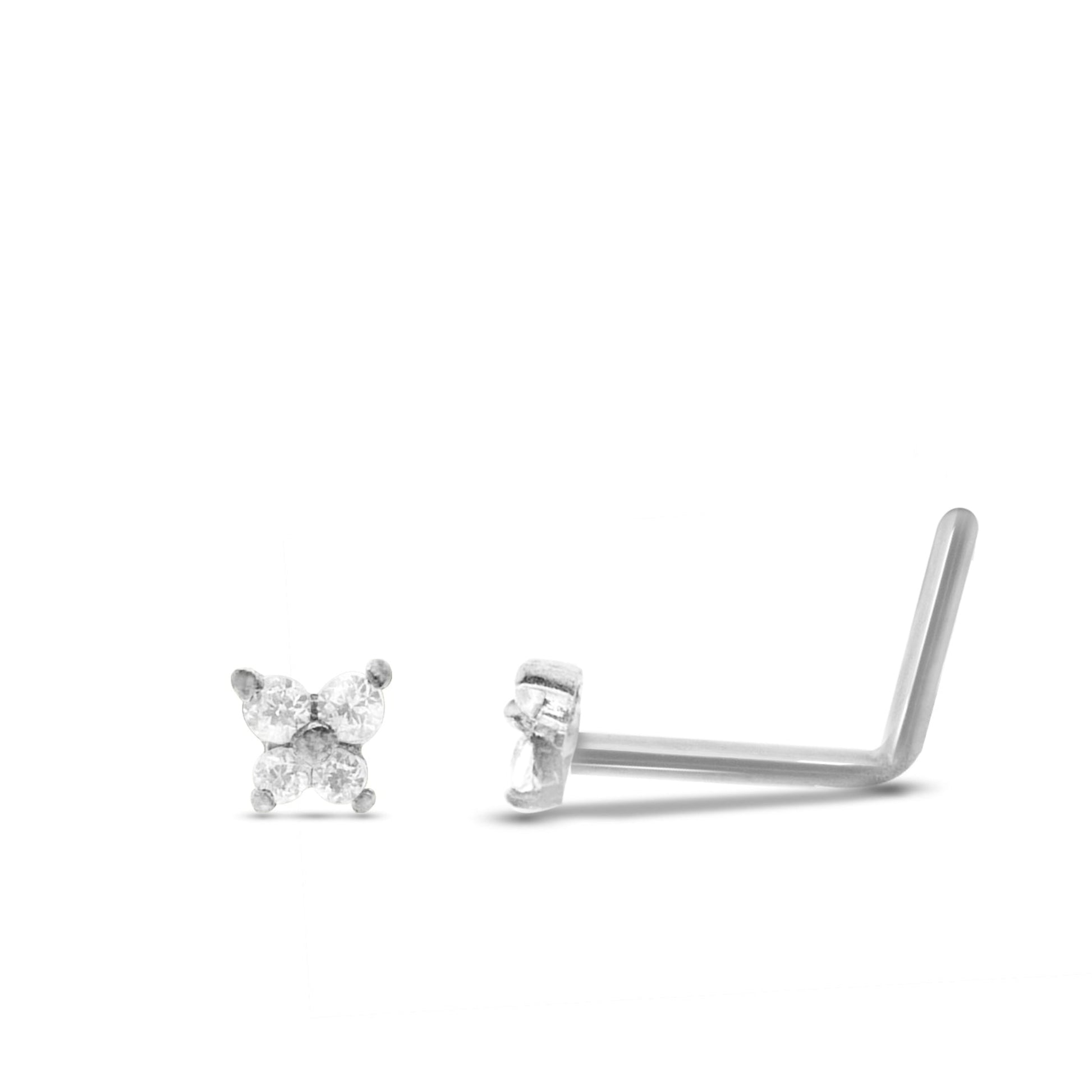 Piercing de nez papillon petit modèle en or blanc 18 carats bijou en or massif barre pliée