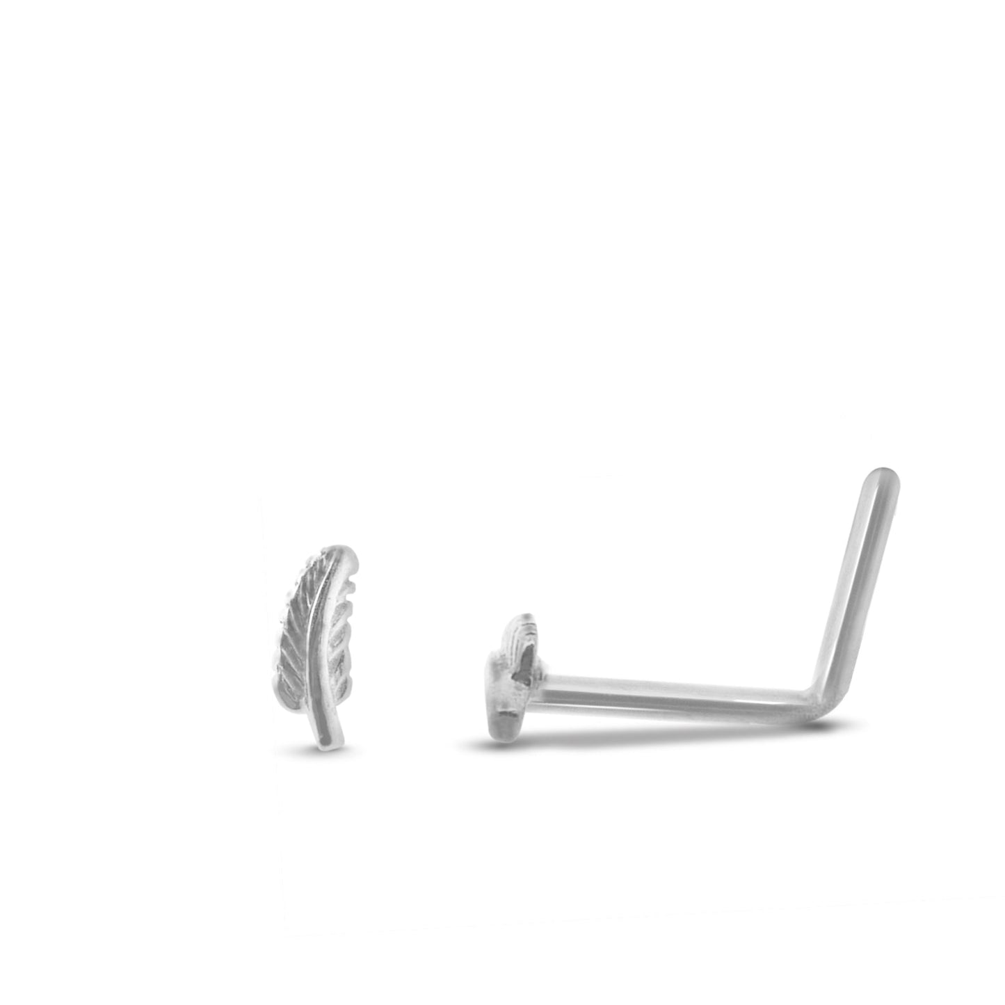 Piercing de nez plume en or blanc 18 carats barre pliée