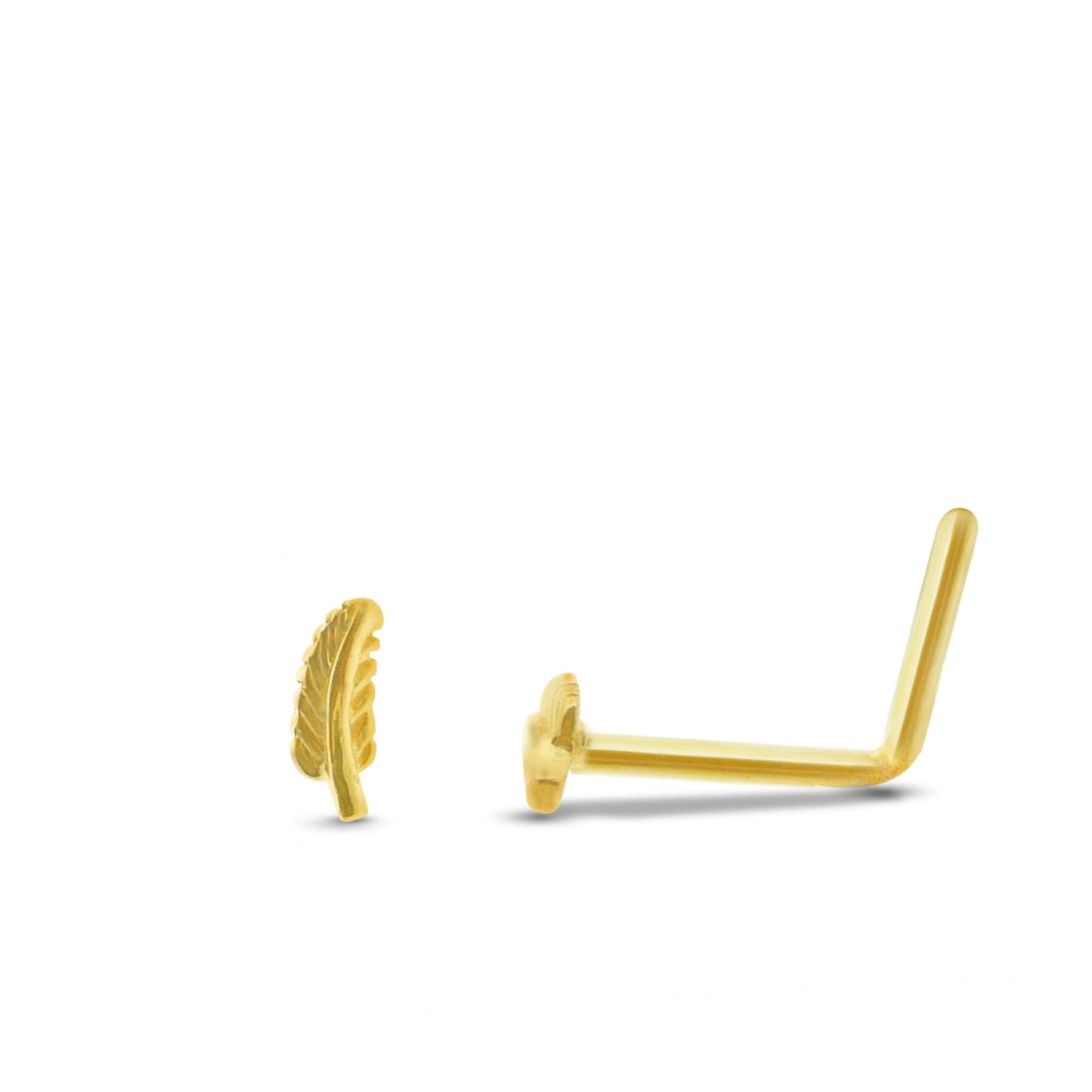 Piercing de nez plume en or jaune 18 carats barre pliée
