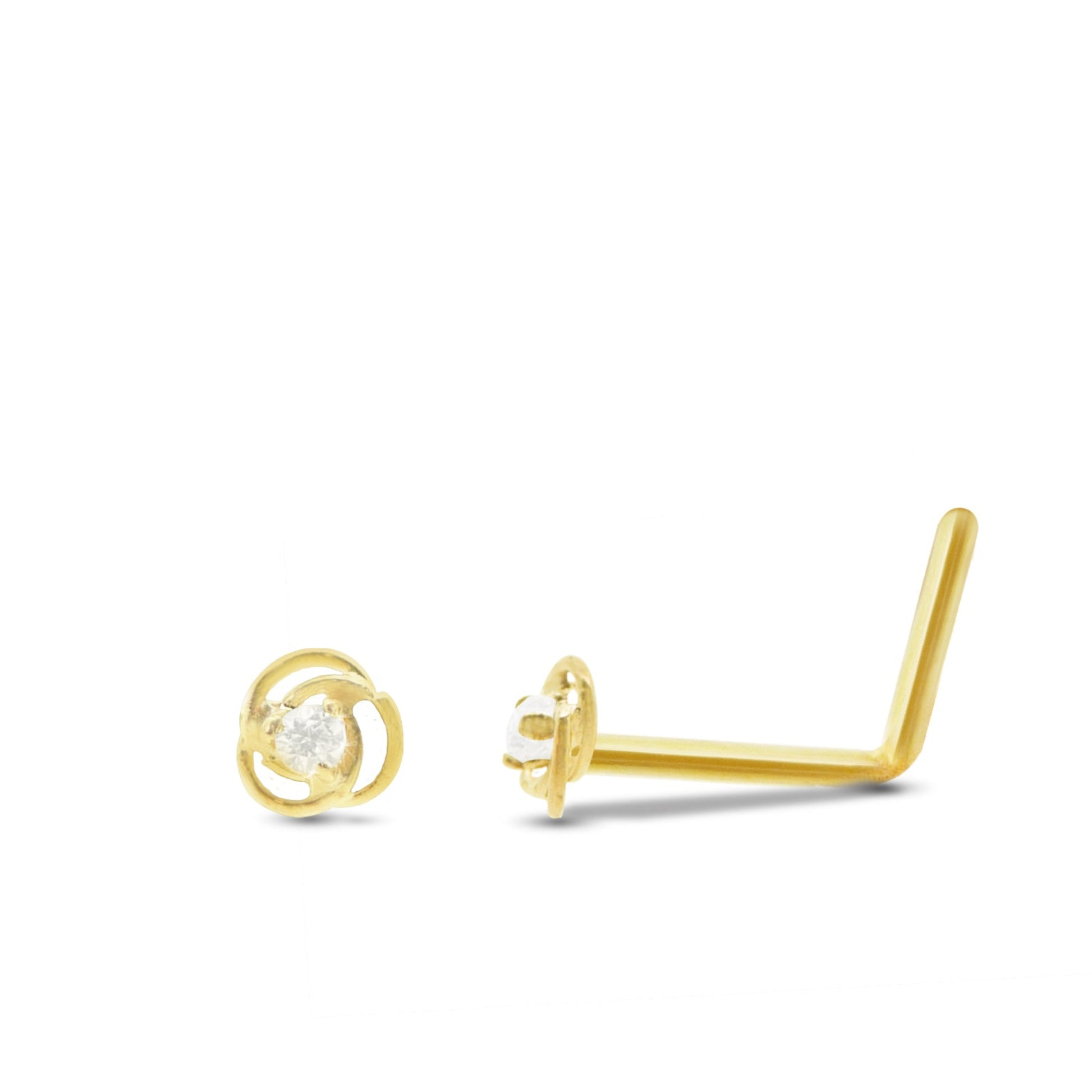 Piercing de nez rose en or jaune 18 carats barre pliée