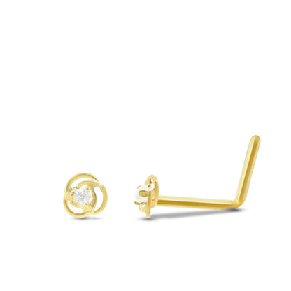 Piercing de nez rose en or jaune 18 carats barre pliée