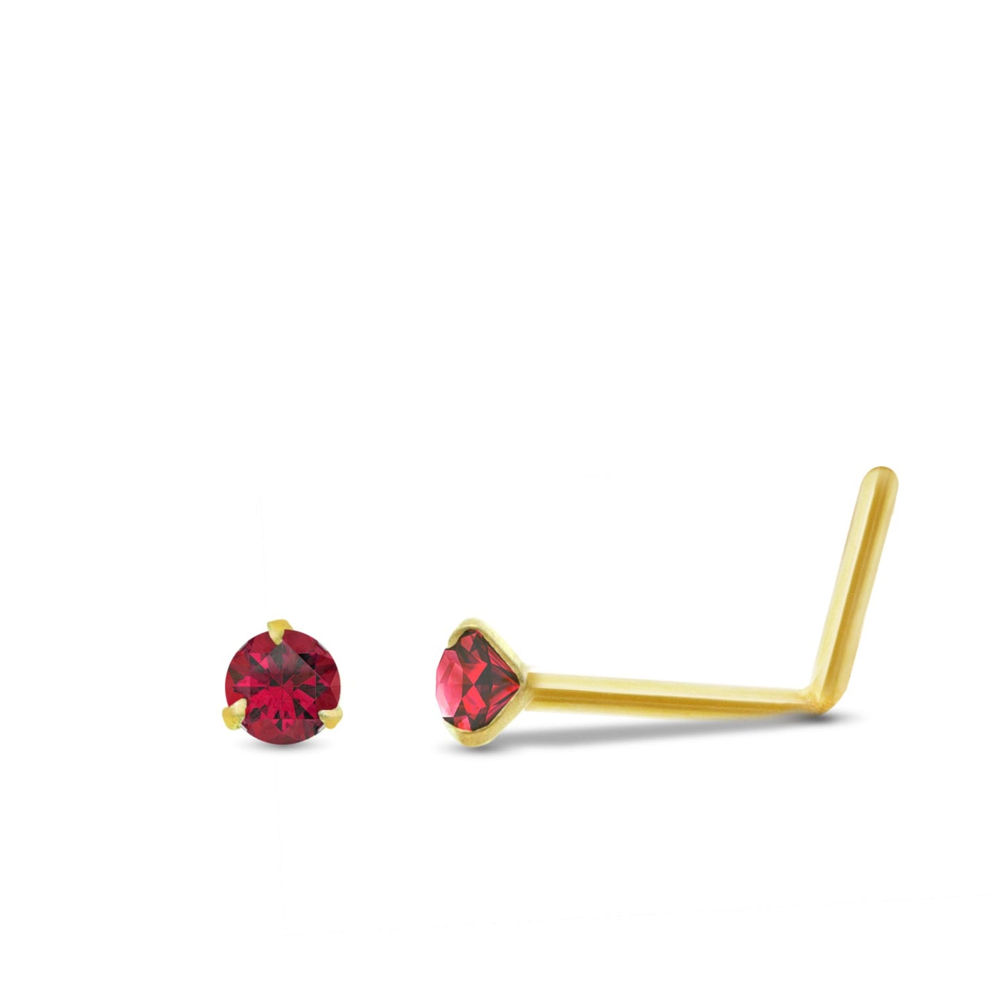 Piercing de nez rubis en or jaune 18 carats barre pliée