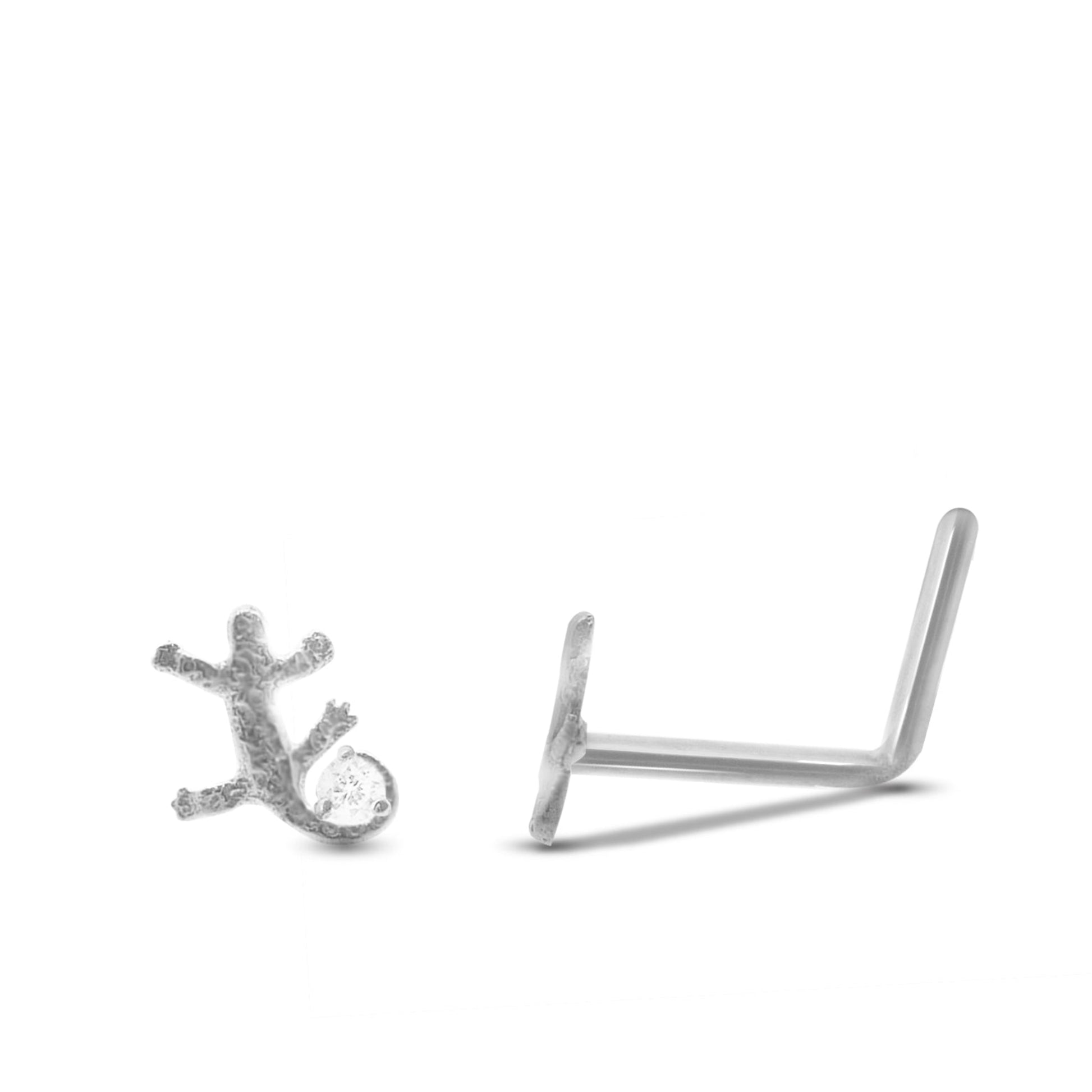 Piercing nez salamandre or blanc 18 carats avec brillant barre pliée