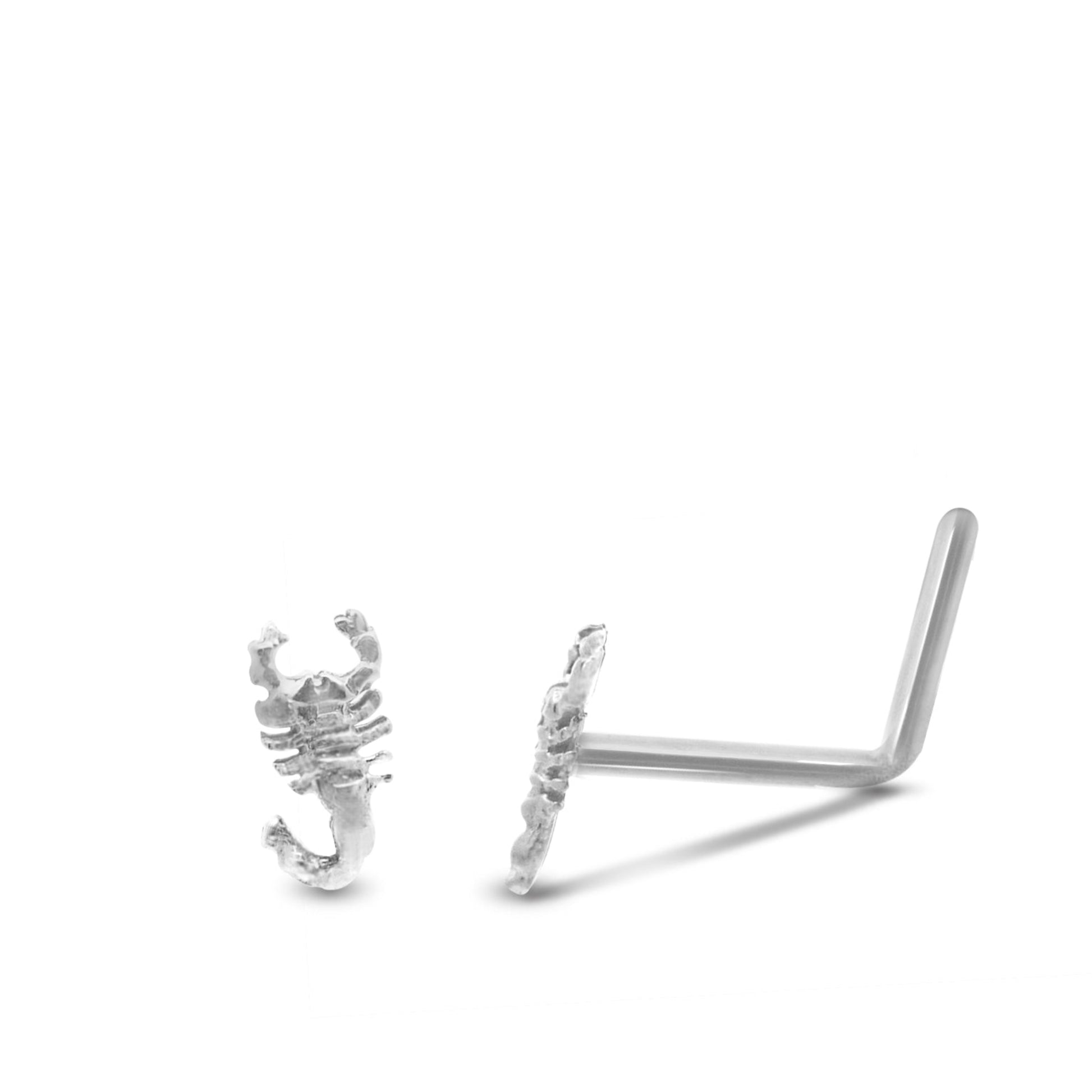 Piercing nez scorpion or blanc 18 carats barre pliée