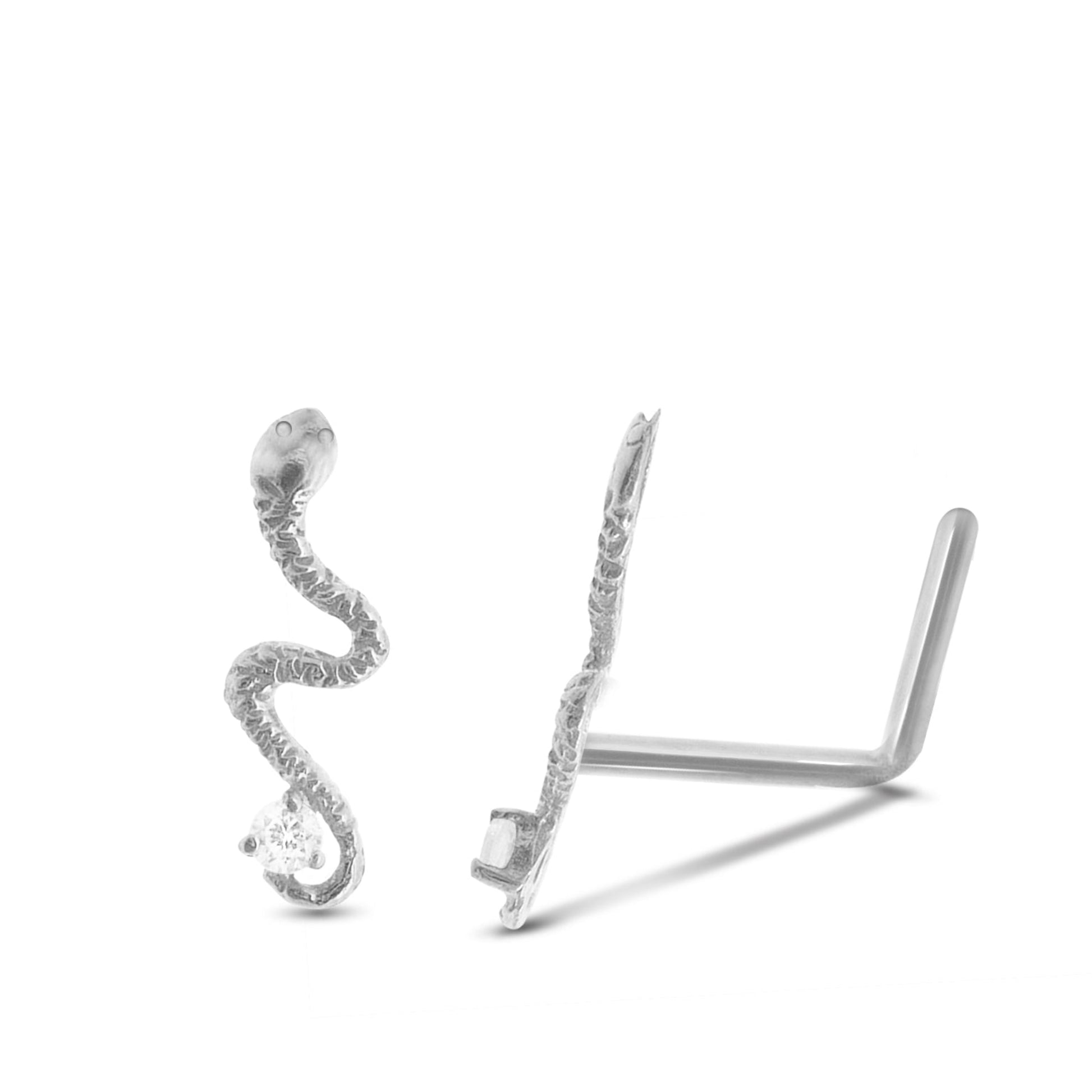 Piercing nez serpent or blanc 18 carats pierre brillante barre pliée